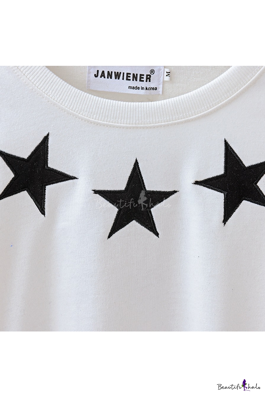 Color Block Star Print Round Neck Sweatshirt with Long Sleeve ...