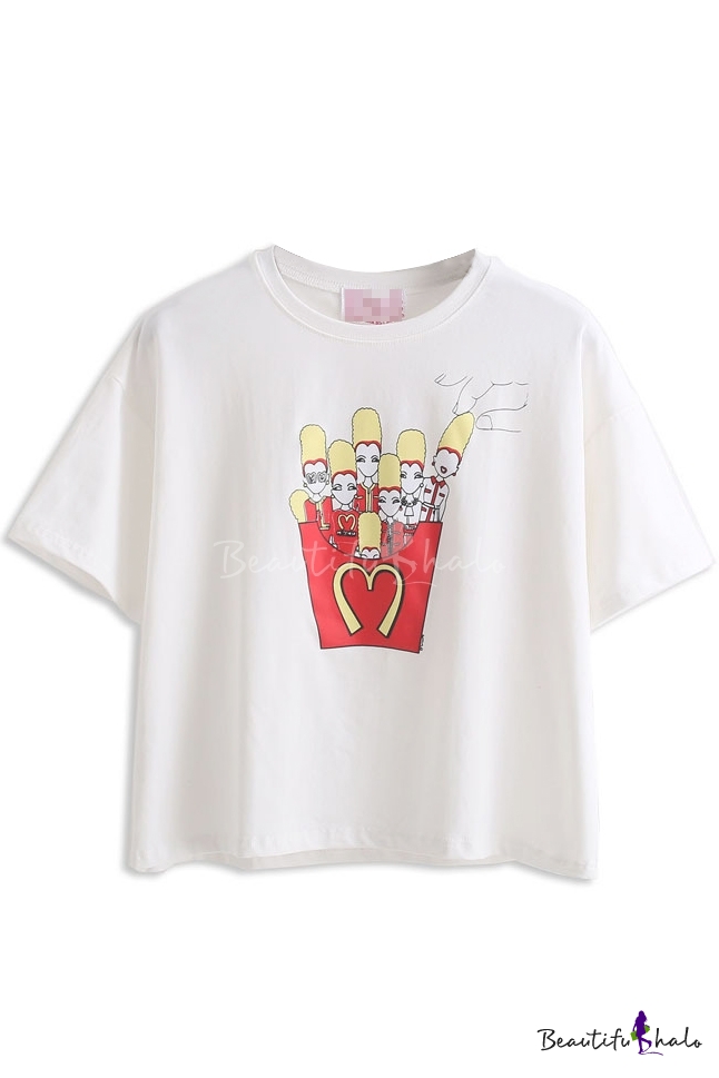 White Chips Print Short Sleeve T-Shirt - Beautifulhalo.com