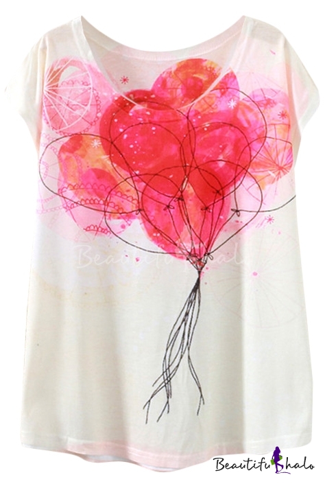 Ink Color Pink Balloons Print White T-Shirt - Beautifulhalo.com