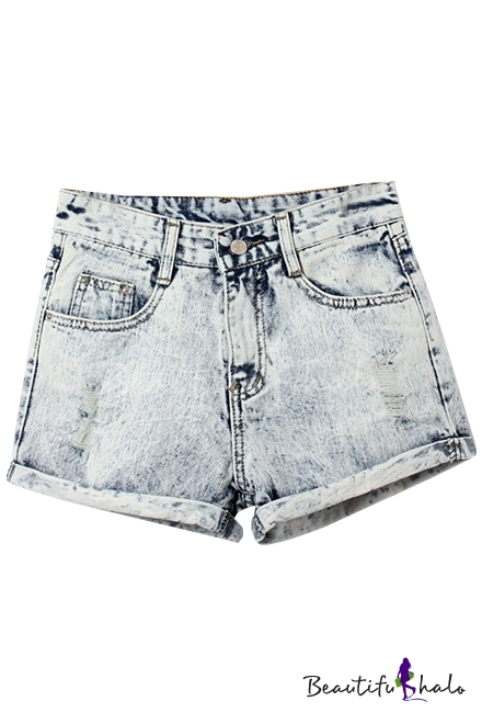 White Busted Two Fake Pockets Zipper Fly Shorts - Beautifulhalo.com