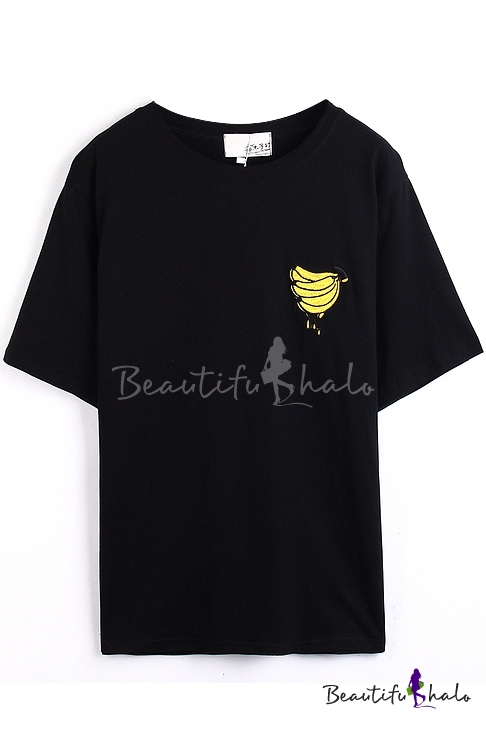 Short Sleeve Banana Embroidered Vintage T-Shirt - Beautifulhalo.com