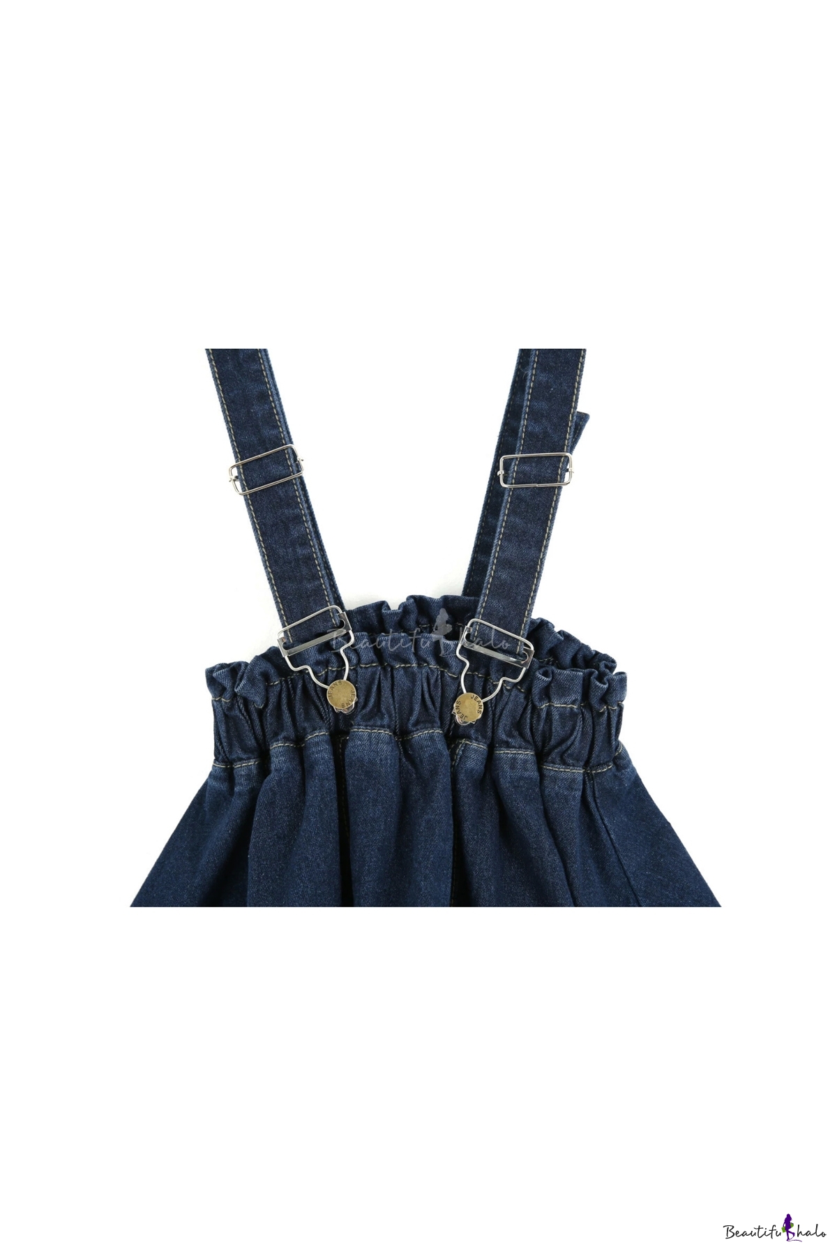 Dark Blue Elastic High Waist Mini Denim Overall Skirt - Beautifulhalo.com