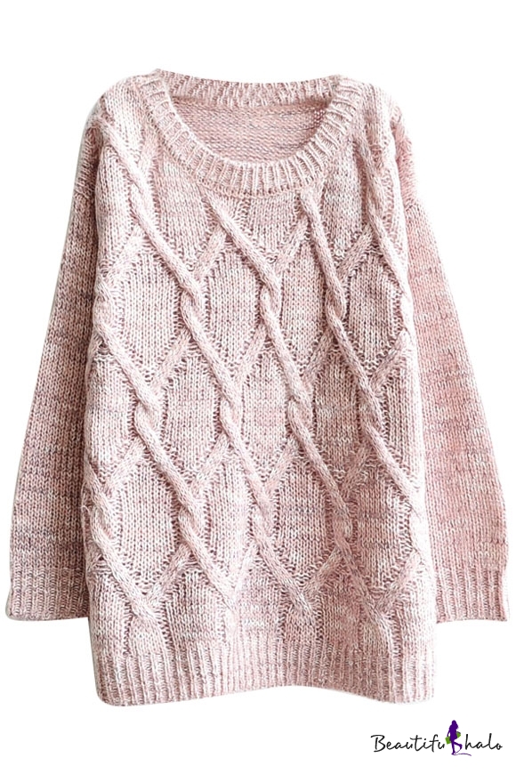 Geometrical Cable Knitted Mohair Round Neck Sweater in Loose Fit ...