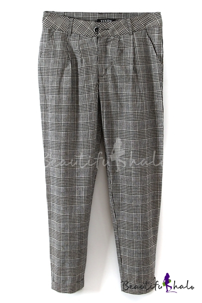 gray plaid pants womens