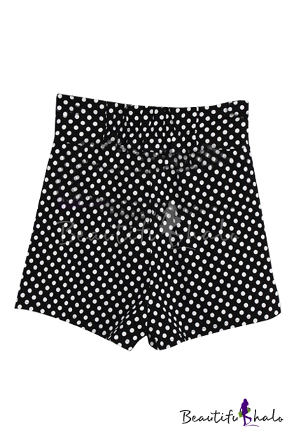 Polka Dot Zipper Front High Waist Fitted Hotpants - Beautifulhalo.com