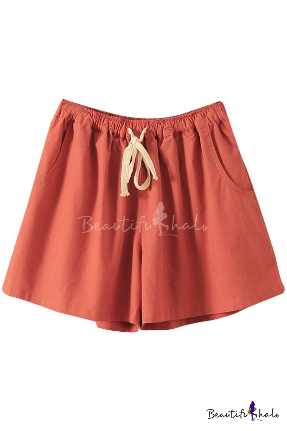 Orange Drawstring Waist Casual Loose Shorts - Beautifulhalo.com