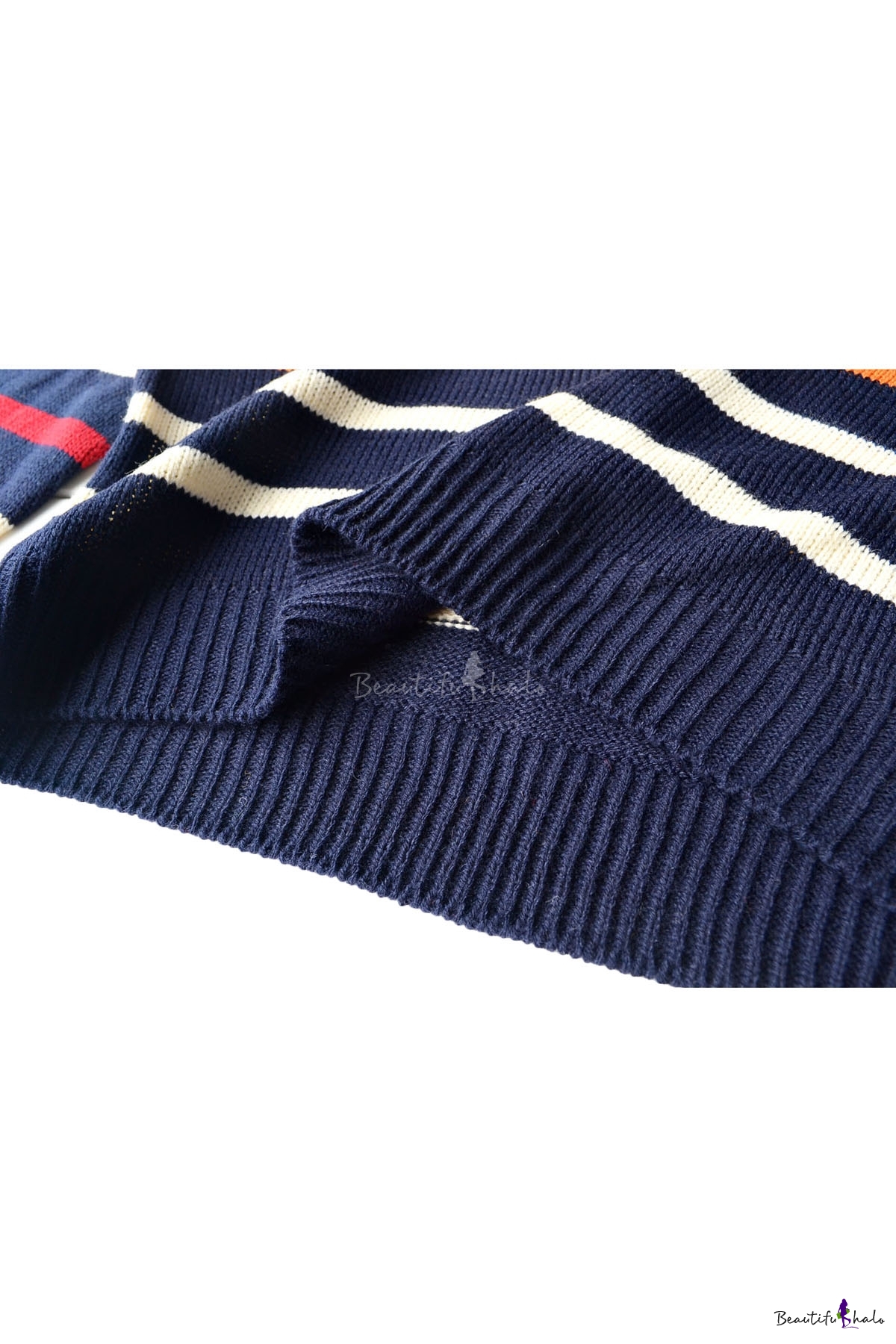 Multi Horizontal Stripe Pattern Round Neck Raglan Sleeve Sweater ...
