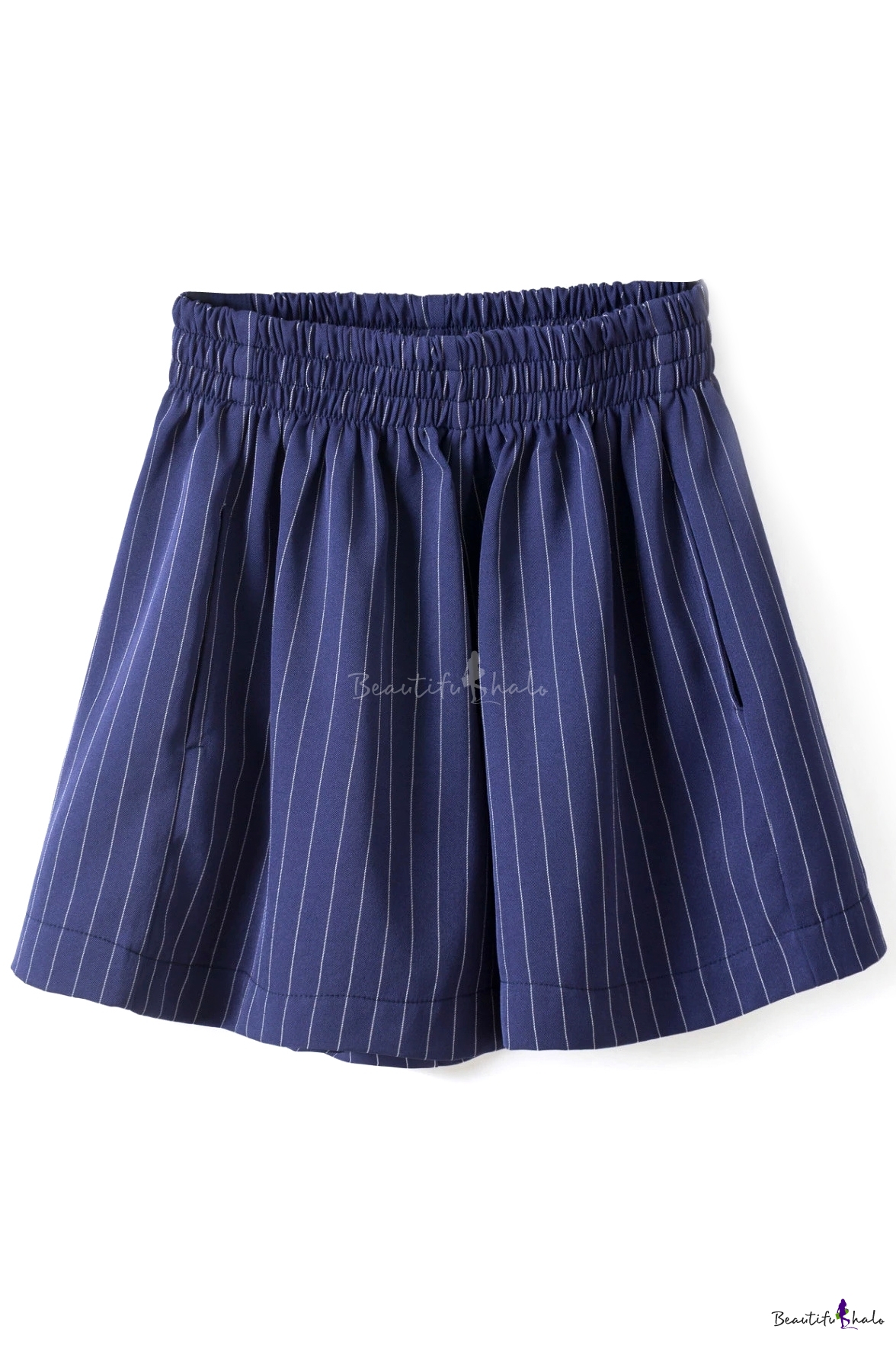 Elastic High Waist Stripe Print Wide Leg Shorts - Beautifulhalo.com