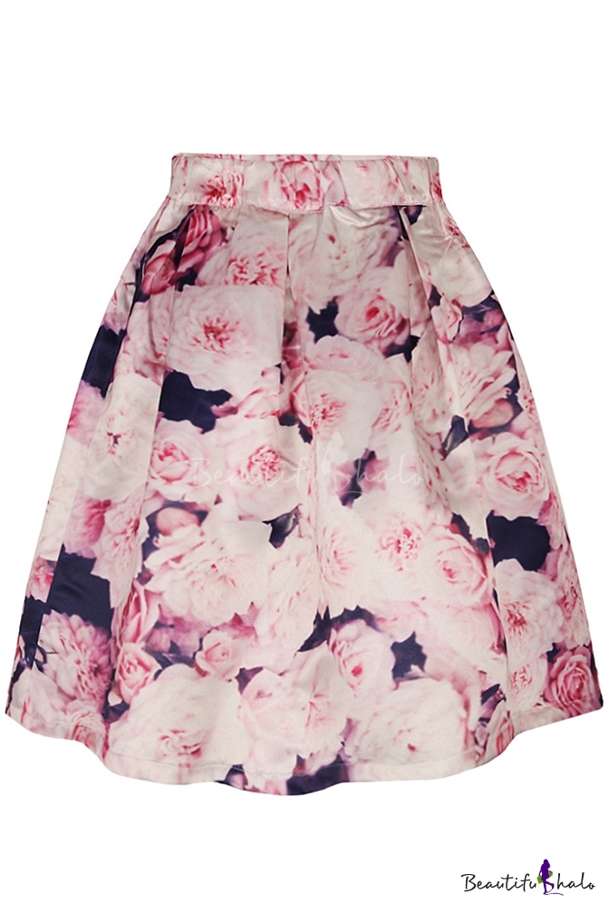 Pink Floral Print Tie Dye A-Line Midi Skirt - Beautifulhalo.com