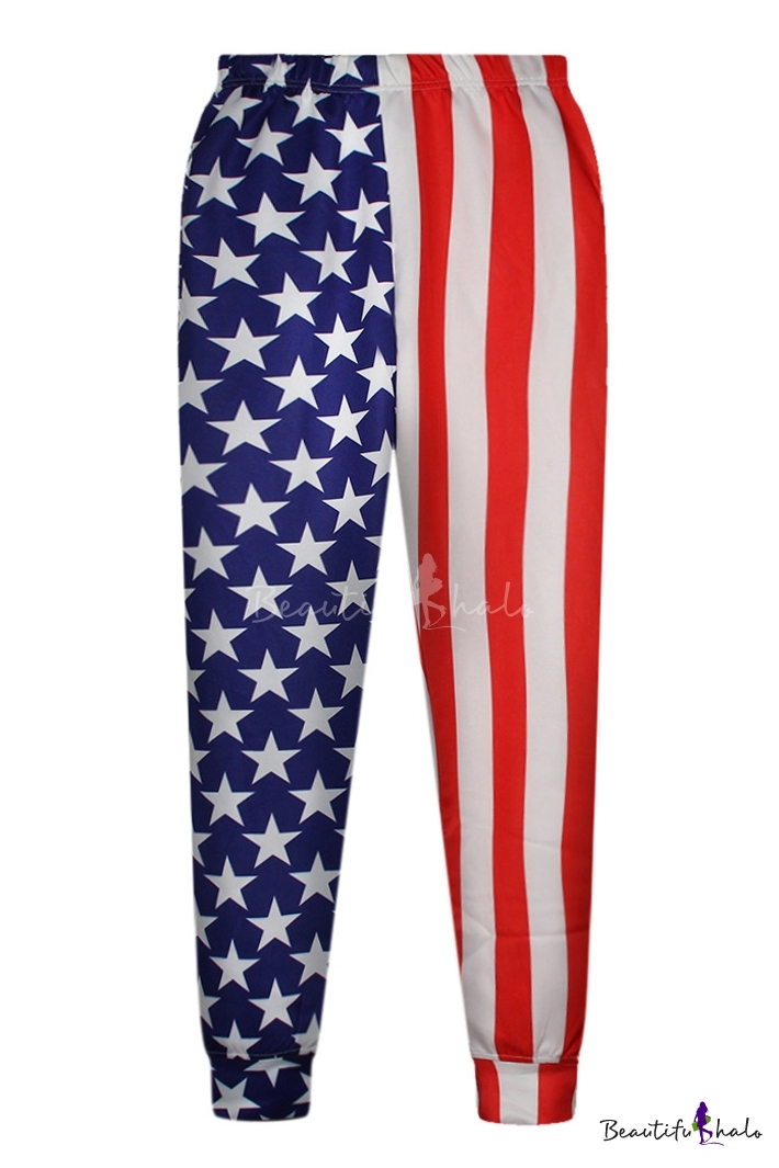 High Elastic Wait Cross Flag Print Pants - Beautifulhalo.com