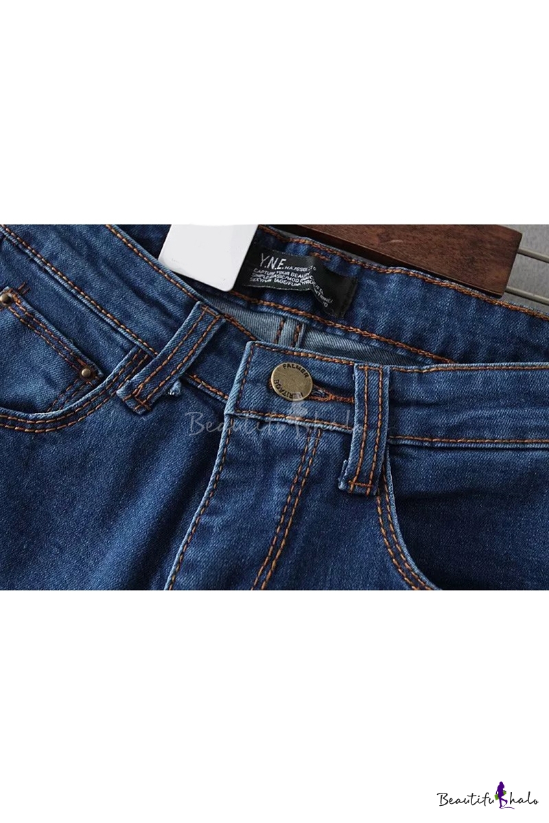 blue high waisted skinny ripped jeans