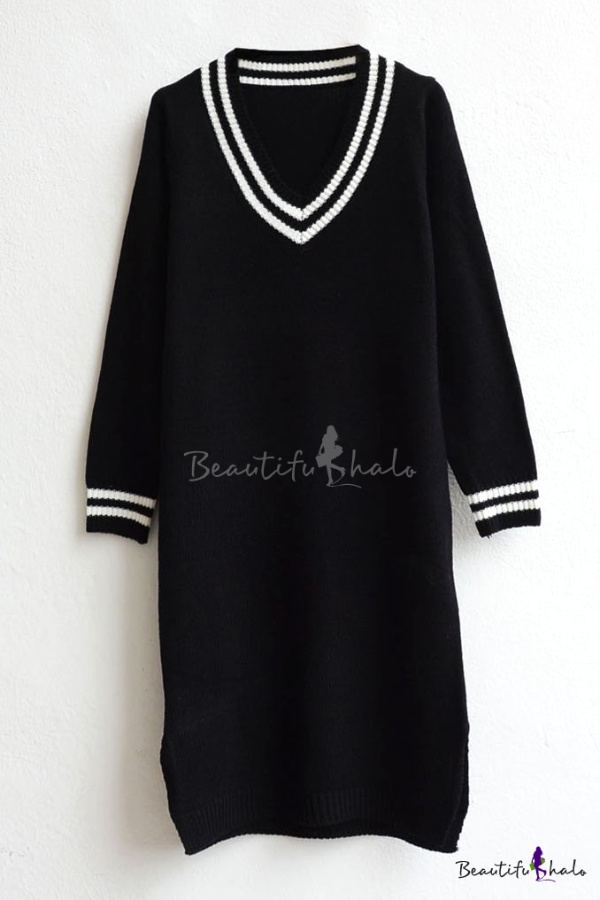 black v neck sweater dress