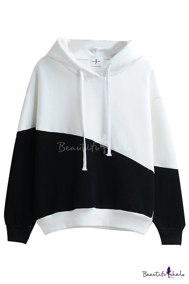 Hooded Color Block Long Sleeve Pullover Sweatshirt - Beautifulhalo.com