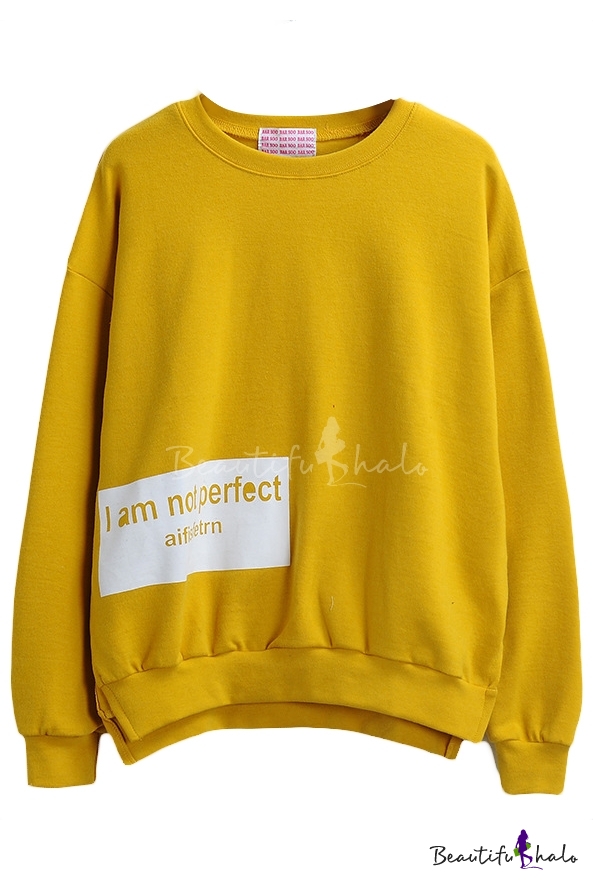 Letter Print Long Sleeve Round Neck Sweatshirt 4837