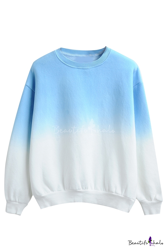 Ombre Round Neck Long Sleeve Pullover Sweatshirt - Beautifulhalo.com