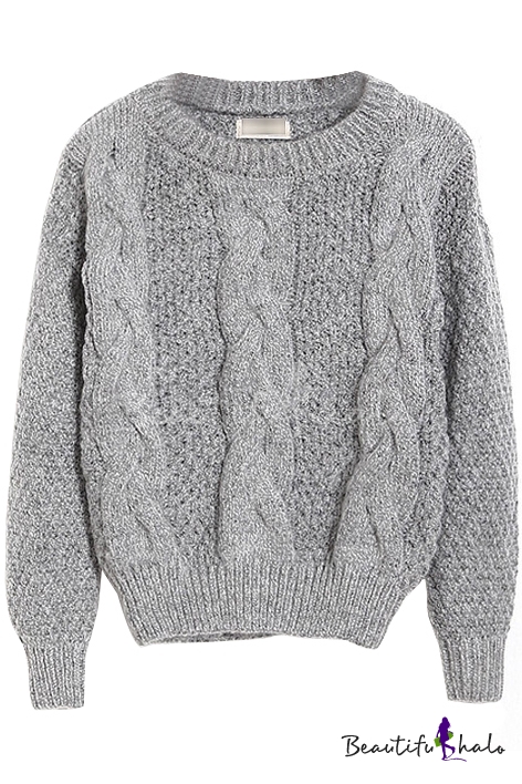 beaded long sleeve cable knit sweater