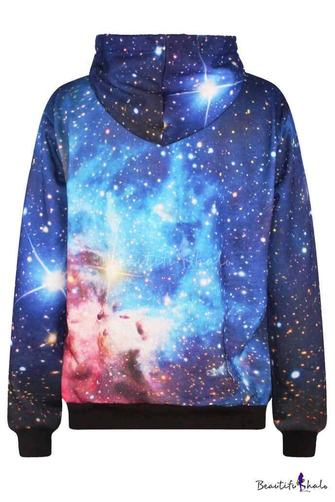 Hooded Long Sleeve Galaxy Print Sweatshirt - Beautifulhalo.com