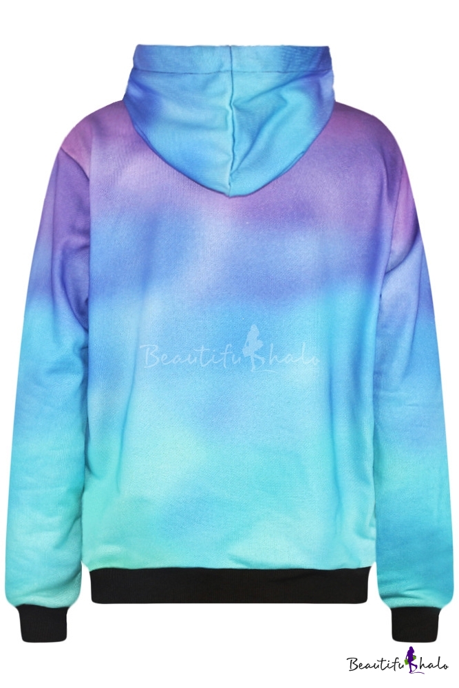 Hooded Ombre Tree Print Long Sleeve Sweatshirt - Beautifulhalo.com