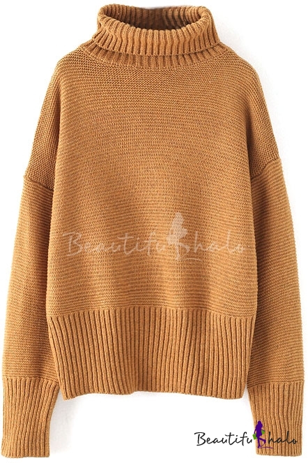 Plain Turtleneck Pullover Batwing Long Sleeve Sweater - Beautifulhalo.com