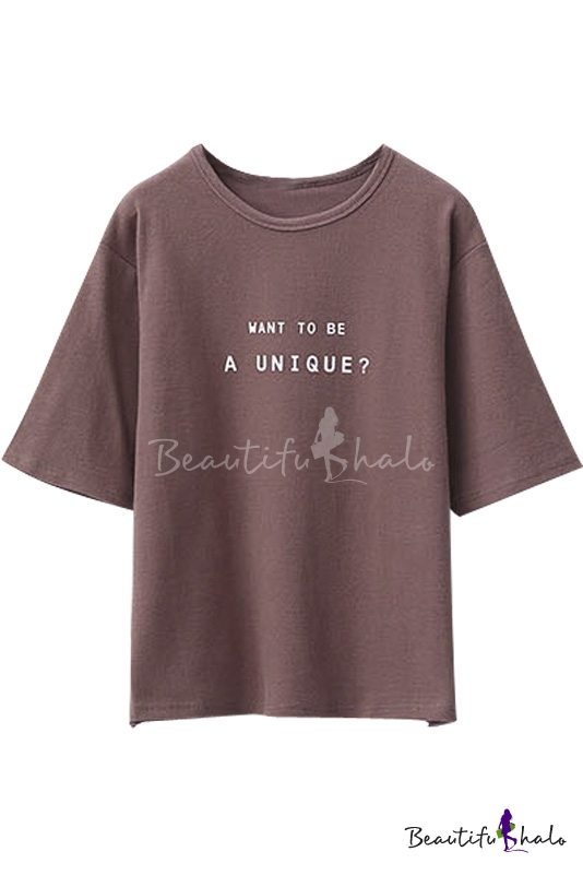 Short Sleeve Letter Print Round Neck Pullover Loose Tee