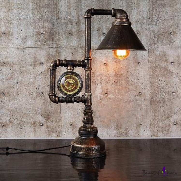 Brushed Bronze Single Light Cone Clock LED Desk Lamp - Beautifulhalo.com