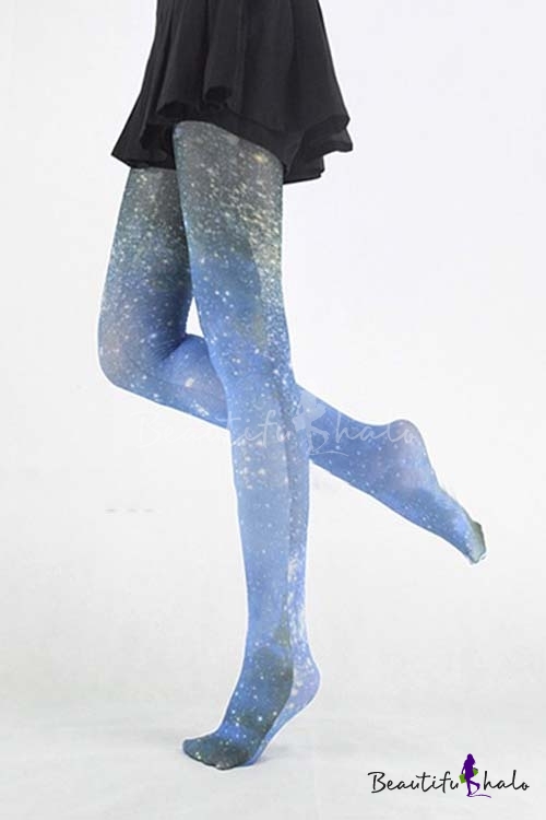 High Waist Galaxy Print Skinny Pantyhose - Beautifulhalo.com