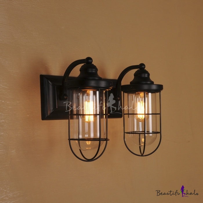 Double Light LED Wall Sconce in Matte Black with Clear ...