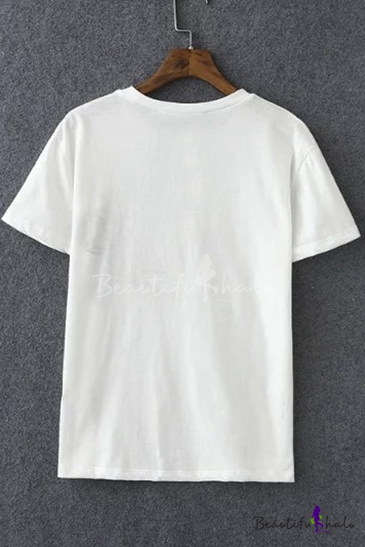 Funny Letter Print Short Sleeve Round Neck Casual Tee - Beautifulhalo.com