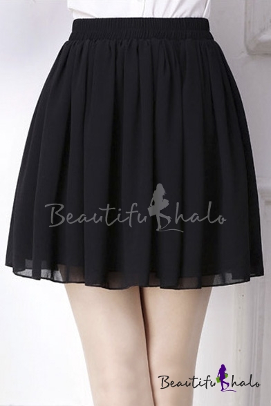 Fashion Women Elastic Waist Chiffon Short Mini Skirt - Beautifulhalo.com