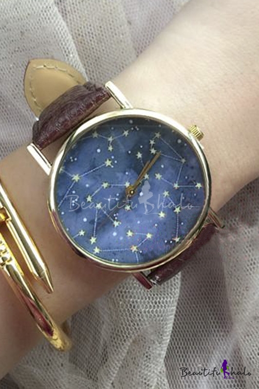 New Galaxy Pattern Leather Quartz Water Resistance Watch ...