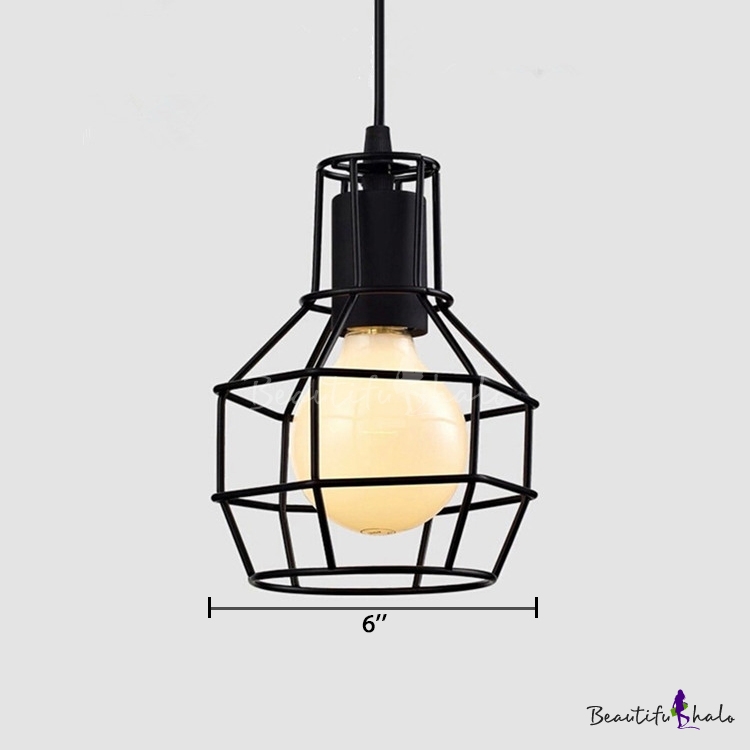 Retro Black LED Pendant Light with Cage Shade - Beautifulhalo.com