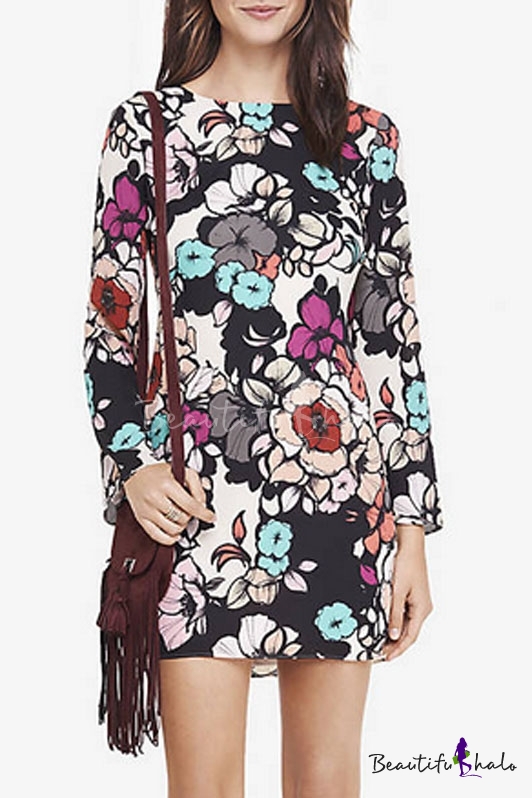 Smith Neck Bodycon Dresses Round Long Print Sleeve qatar youth