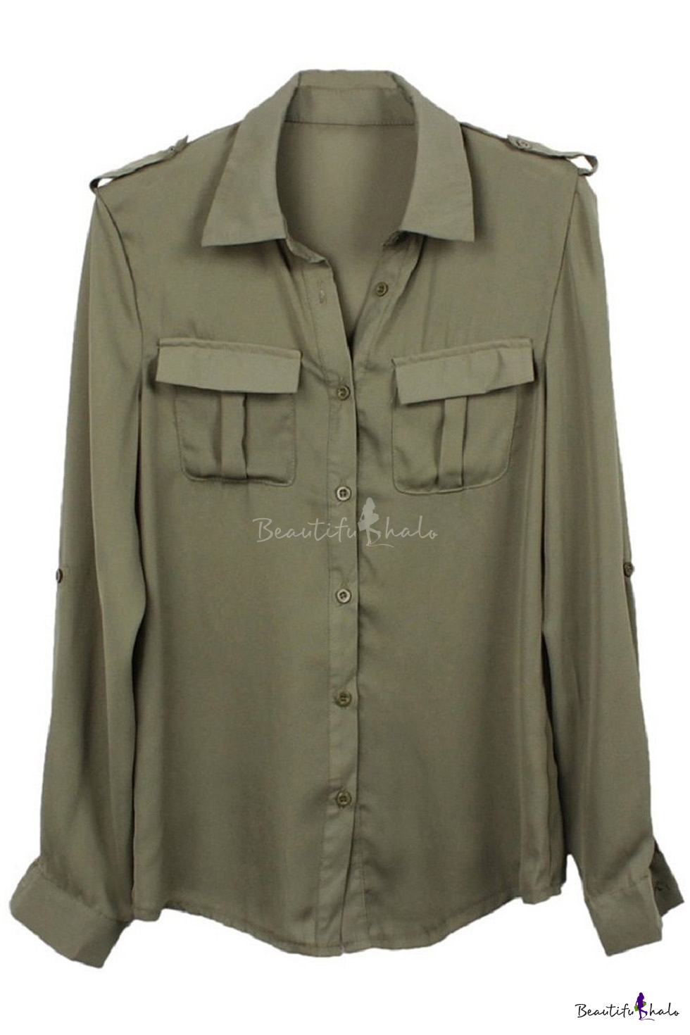 Women Army Green Shirt Sexy Fashion Loose Shirt Casual Shirt Clothes ...