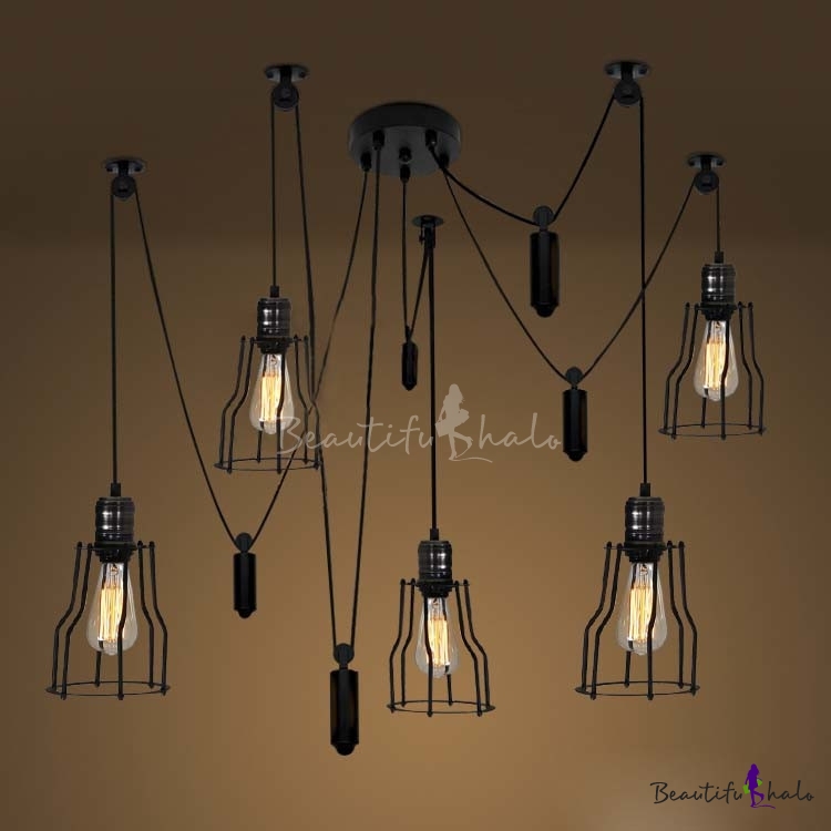 Black Finished 5 Light LED Multi Light Pendant Swag Pendant with Wire ...