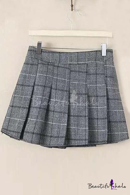 Fall New Plaid Elastic Waist Pleated Mini Skirt - Beautifulhalo.com