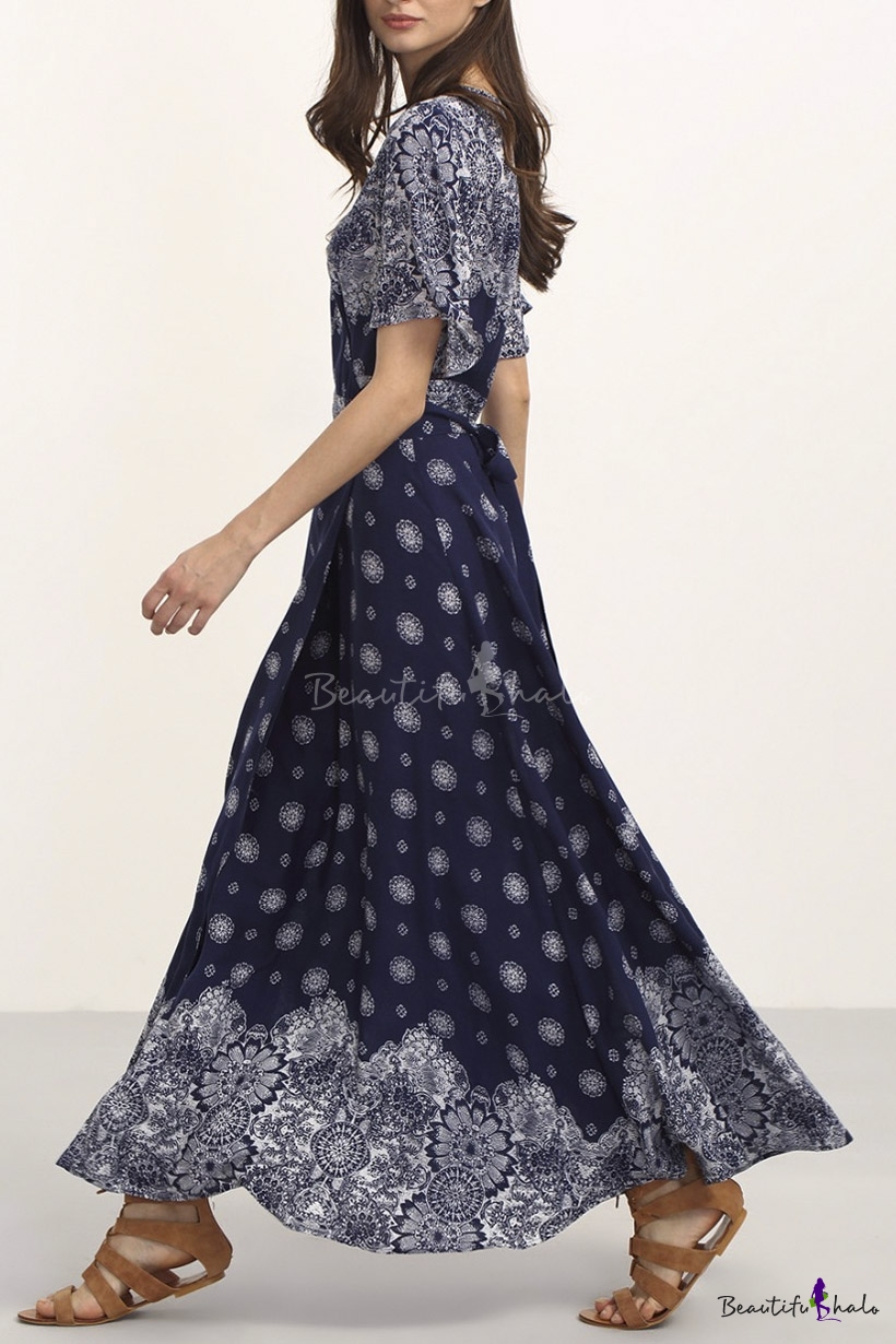 short sleeve boho maxi dress