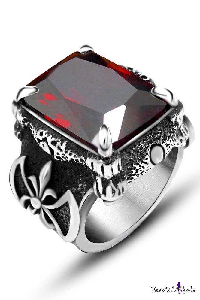 Vintage Ring for Men Studded with Red Gem - Beautifulhalo.com
