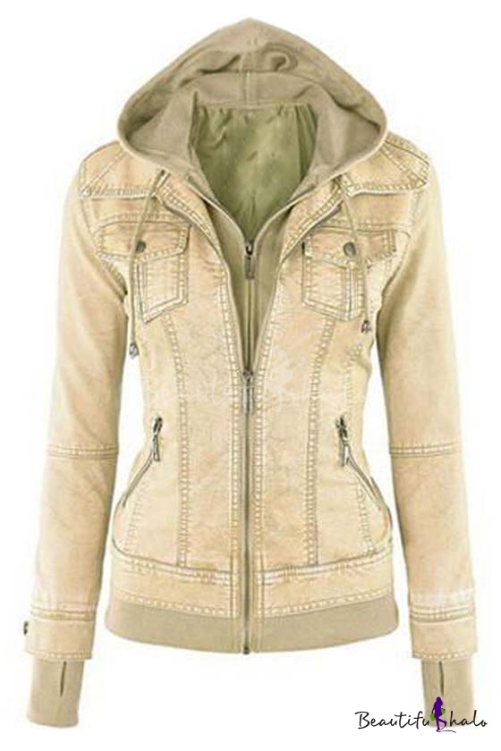 Womens Hooded Faux leather Jacket - Beautifulhalo.com