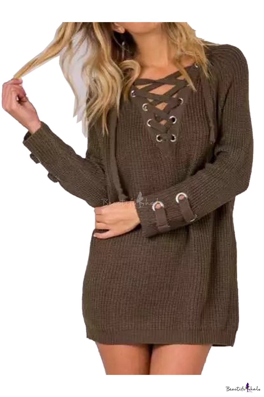 HDGTSA Women's Sweater Dress Tight Long Sleeve Solid Color Fall Pullover Top 