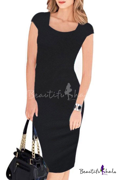 square neck cap sleeve dress