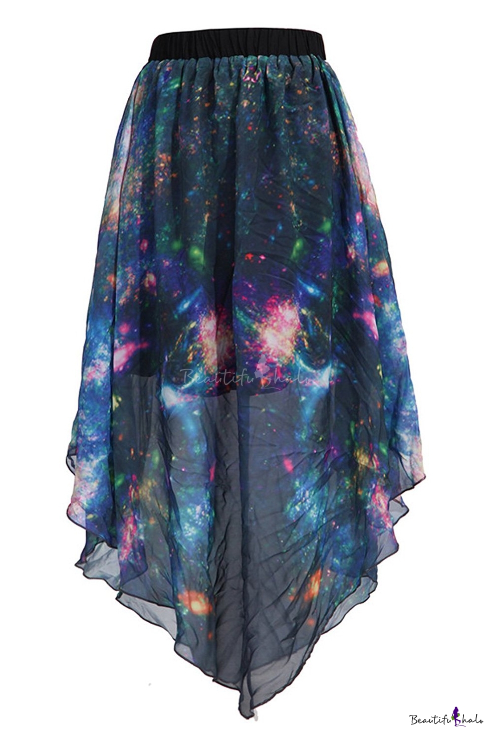 Pleated Chiffon Galaxy Cosmic Digital Printed Skirts - Beautifulhalo.com