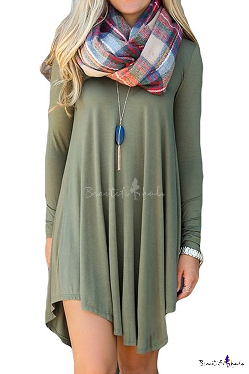 green long sleeve t shirt dress