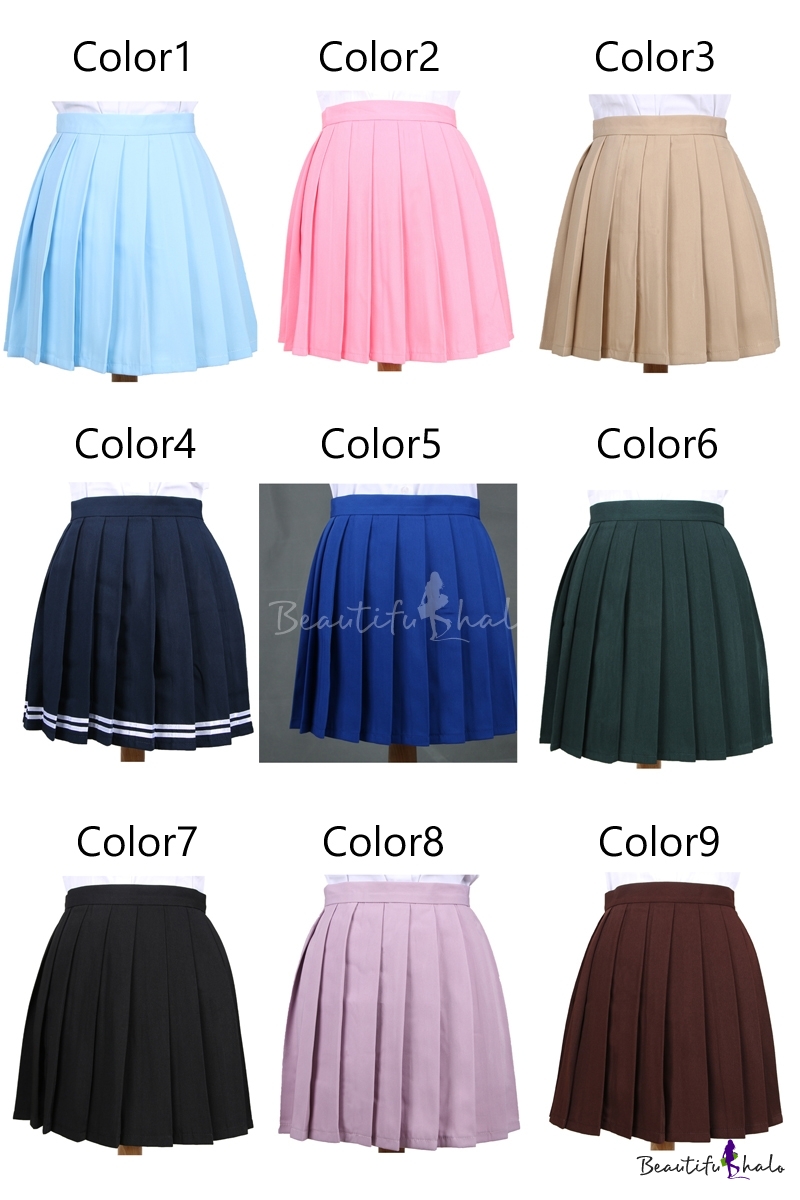 Popular Plain Mini A-line Pleated Skirt Uniform - Beautifulhalo.com