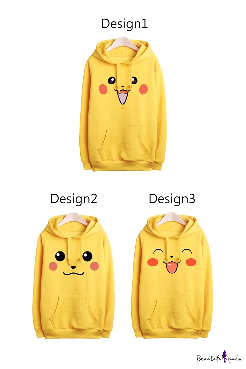 Unisex Adorable Pikachu Cartoon Printed Long Sleeve Hoodie Sweatshirt 9573