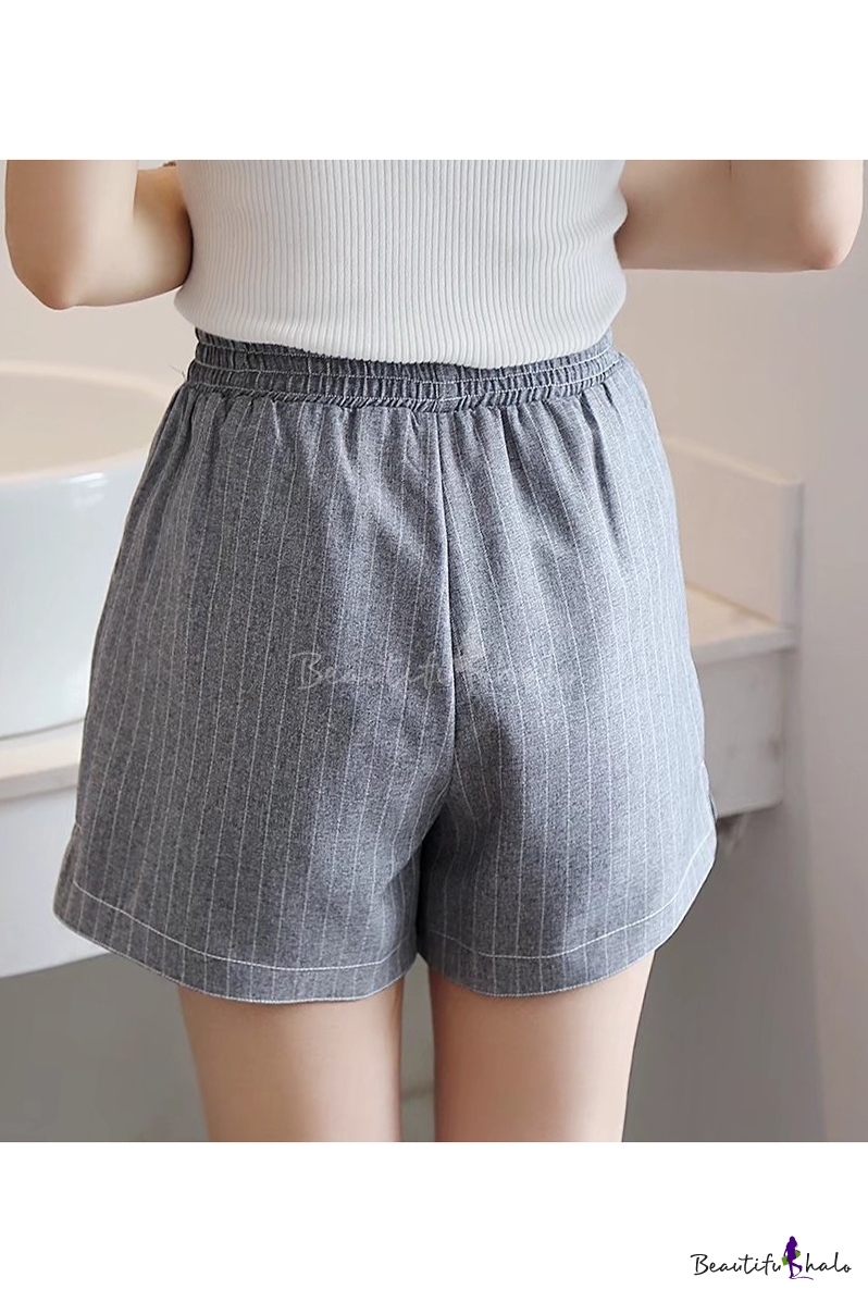 Womens Leisure Elastic Waist Plain Shorts With Pockets 