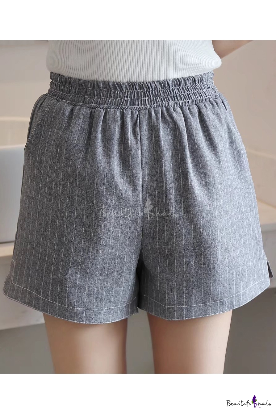 Women's Leisure Elastic Waist Plain Shorts with Pockets - Beautifulhalo.com