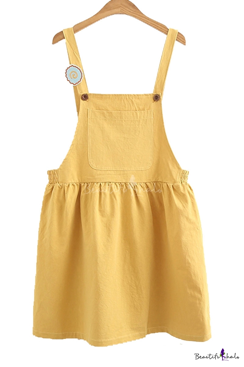 yellow overall dress