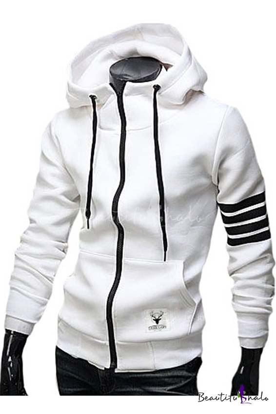 black and white striped zip up hoodie