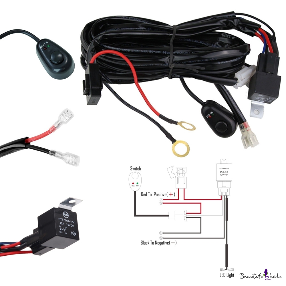 Relay 2 Lead Waterproof LED Light Bar Wiring Harness Kit ON-Off Push Switch