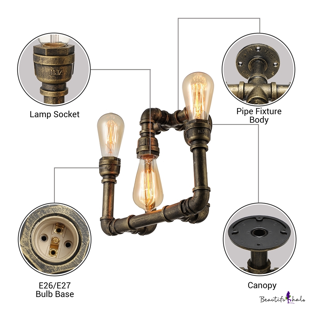 Industrial Bare Edison Bulb Wall Sconce in Bronze Finish, 3 Lights ...